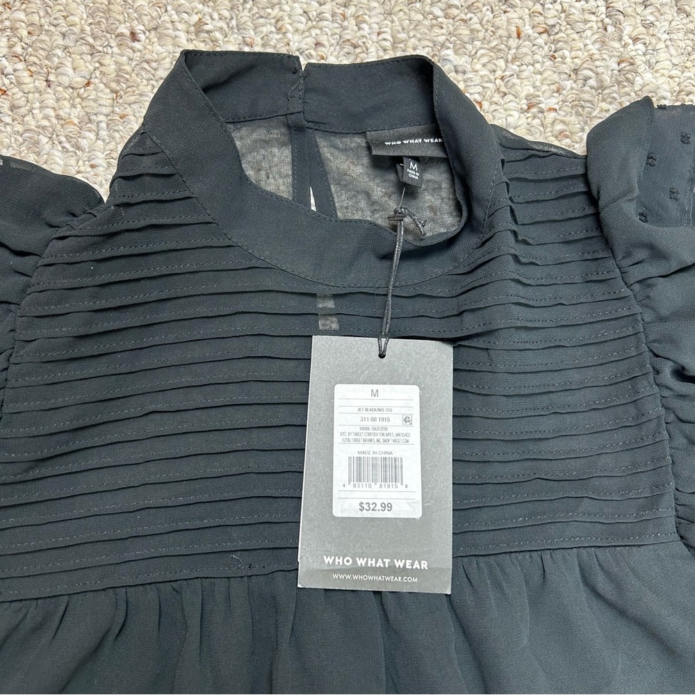 Who What Wear NWT Black Tiered Ruffle Dress Womens Medium Sleeveless Short Sheer - Picture 6 of 9